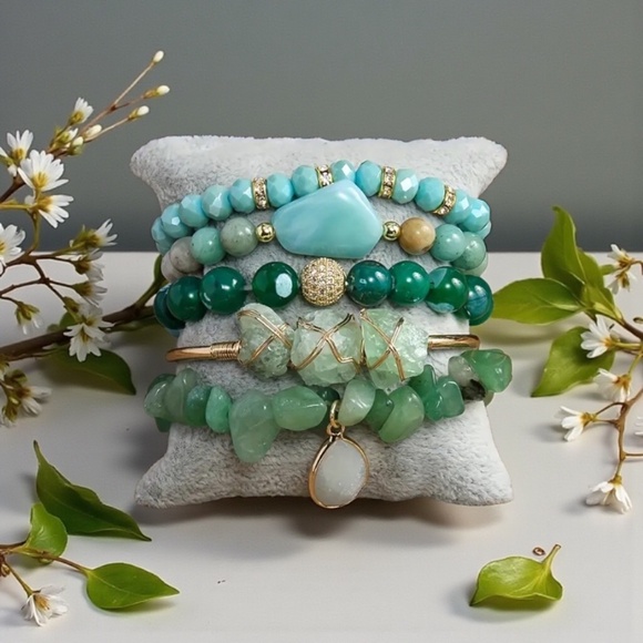 Green aventurine bracelet set, 5 pieces, - Picture 4 of 4